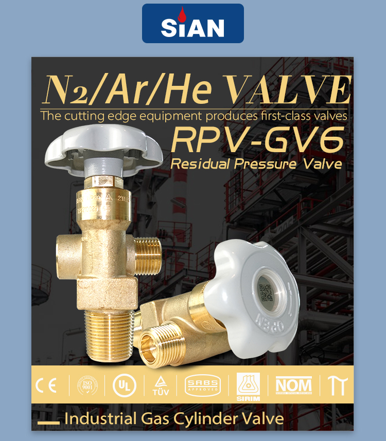 PRV-GV6 N2 Ar He Gas Cylinder Valve (8) PRV-GV6 N2 Ar He Gas Cylinder Valve (8)