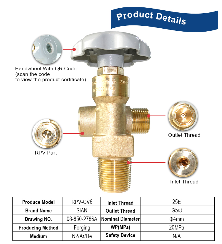 PRV-GV6 N2 Ar He Gas Cylinder Valve (9) PRV-GV6 N2 Ar He Gas Cylinder Valve (9)