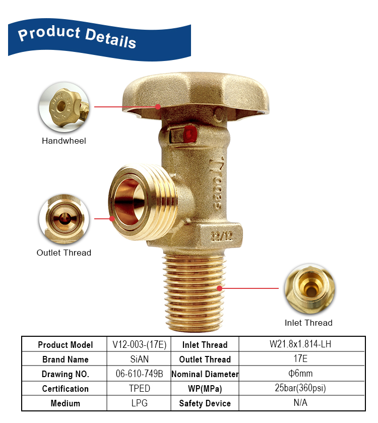 SiAN V12 (17E) LPG F-type Cylinder Valves TPED (2) SiAN V12 (17E) LPG F-type Cylinder Valves TPED (2)